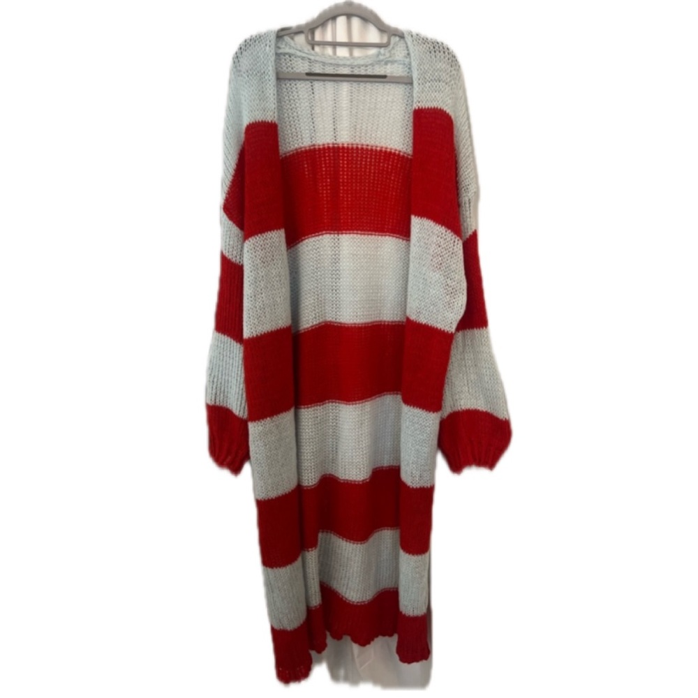 Red and Blue-ish Striped Women's Longline Sweater